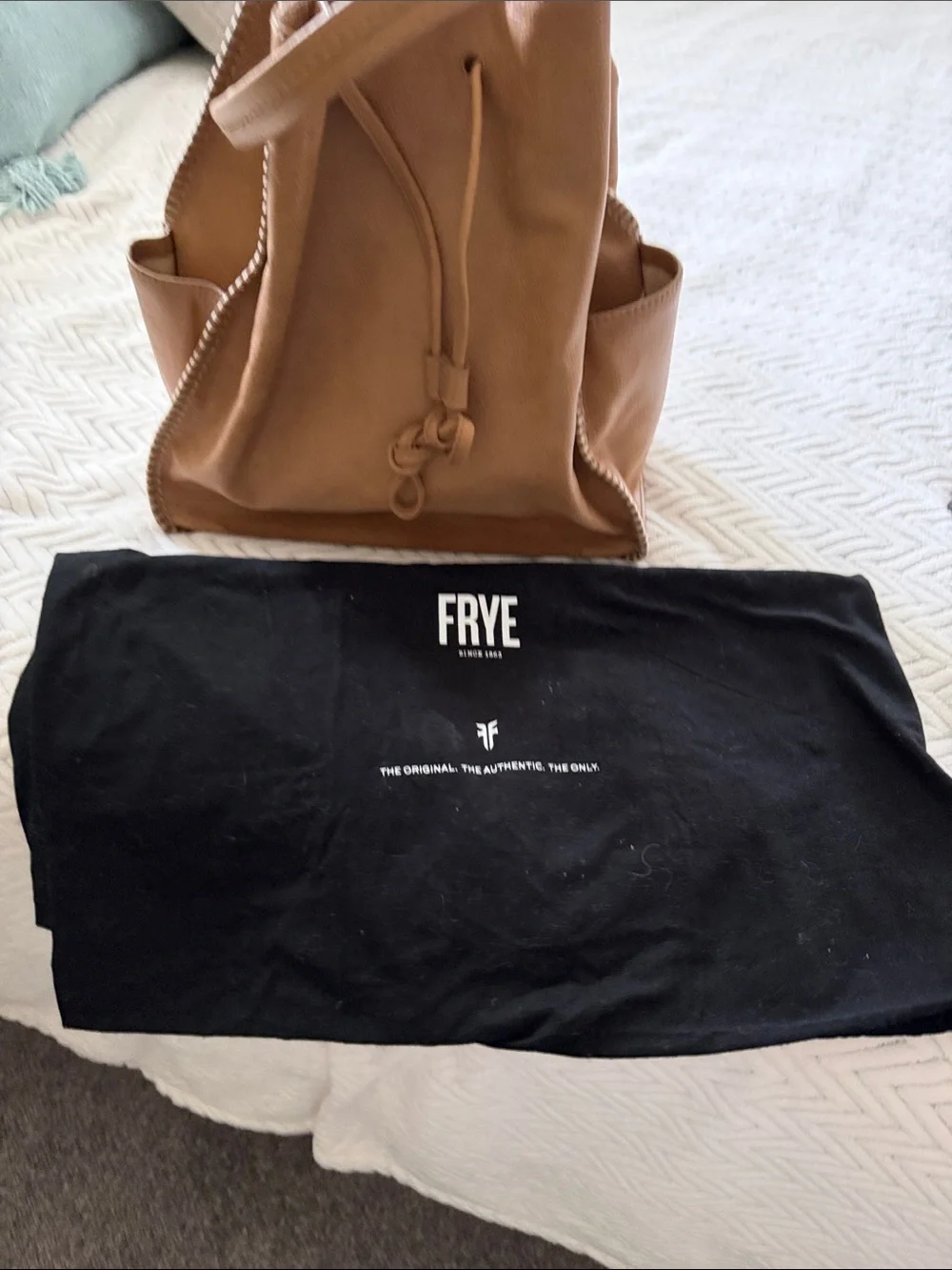 Frye Tan Leather Drawstring Backpack 5.5